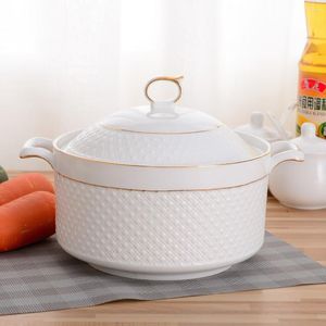 Ciotole Pentola per zuppa in ceramica Phnom Penh nordico Colore puro Rotondo con coperchio per insalata Ciotola Stoviglie Forniture per la cucina domestica Utensili da cucina