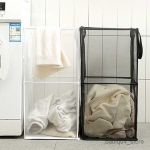 Storage Baskets Folding Laundry Basket Square Fine Mesh Breathable Clothes Hamper Portable Bathroom Dirty Clothes Dolls Storage Organizer R230726