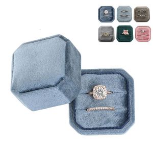 Jewelry Boxes Octagon Velvet Ring Box Double Ring Display Holder with Detachable Lid Ring Box Holder for Wedding CeremonyPink 230727