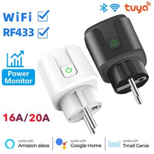 Smart Power Plugs Tuya WiFi Eu Smart Plug 16A 20A Upgrade RF433 Smart Socket Dual Mode Outlet Monitoraggio di alimentazione Controllo app remoto Alexa HKD230727