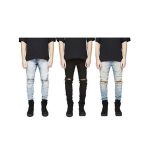 Jeans da uomo Disponibili Slim Fit Strappati Uomo Hi-Street Pantaloni da jogging in denim morto Fori per il ginocchio Lavati Distrutti Taglie forti Abbigliamento Drop Delivery Dhywp