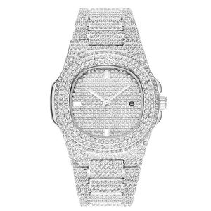 Yeni Erkek Saat Shinning Diamond Wacth Buzlu Saatler Paslanmaz Çelik Erkekler Kuvars Hareket Montre Hediye Partisi Bilek saati Cloc282c