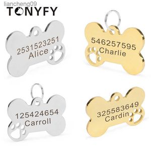 Pet ID Dog Tag Hollow Paw Bone Gravado Tag DIY Custom Free Custom Anti-Lost Nome Personalizado Chaveiro Tag Pet para Acessórios Pet L230620