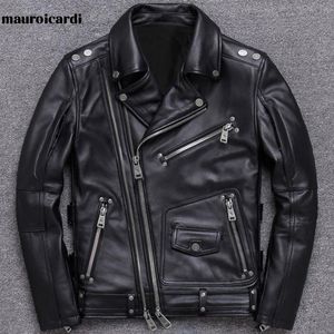 Blazer Mauroicardi Frühling Schwarze Pu-Leder-Motorradjacke für Herren Stil Langarm-Reißverschlusstaschen Herren-Lederjacken und -Mäntel