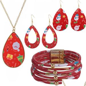 Decorazioni natalizie Ornamenti all'ingrosso Pelle americana europea Pupazzo di neve Collana Orecchini di Babbo Natale Set di bracciali Drop Delivery H Dhaxf