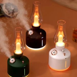 Wireless Cold Mist Room Humidifier - Vintage Kerosene Lamp Modeling, Silent Portable Two-Gear Spray, USB Charging, Colorful Infinity Dimming