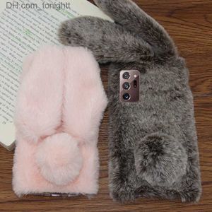 Cell Phone Cases Fluffy Rabbit Ears Plush Phone Cases For Samsung Galaxy Note 20 Ultra S20 FE S21 Plus Note 10 Lite Soft TPU Silicone Back Cover Z230728