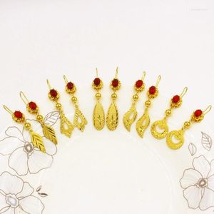 Hoop Earrings No Fading European Coin Copper Gold Plated 24K Fashion Korean Ceremony Red Zircon Earings For Women