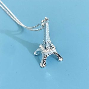 ماركة مصممة Tiffays 925 Sterling Silver Eiffel برج قلادة عصرية وشخصية زخرفة نسائية