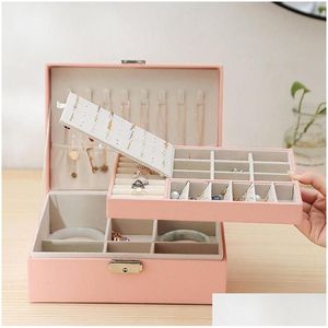 Jewelry Boxes Double Layer Box Pu Leather Organizer Display Travel Storage Case Large Space Holder For Earrings Necklaces Drop Deliver Othcu