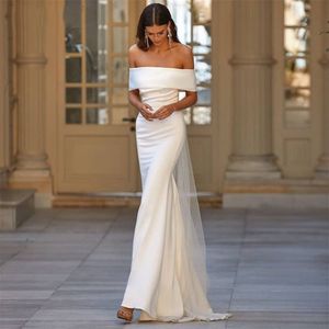 Elegant Off Shoulder Backless Mermaid Wedding Dress For Women 2024 Simple Crepe Sweep Train Minimalism Bridal Gown Vestido De Noiva