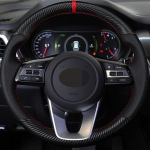 Car Steering Wheel Cover DIY Carbon Fiber Black Leather For Kia K5 Optima 2019 Cee'd Ceed 2019 Forte Cerato AU 2018271a