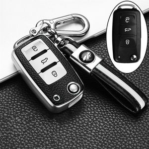 TPU-Autoschlüsselabdeckung für VW Volkswagen Polo Jetta Golf MK6 TDI GTI R32 SEAT Skoda Ledermuster Smart Remote Control Protect Case231F