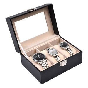 Watch Box 2 3 Grids Black PU Leather Jewelry Box Watch Winder Organizer Case Storage Display Holder Gift260e