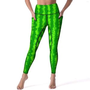 Pantaloni attivi Leggings con stampa di anguria da donna di qualità a righe verdi Leggings push-up sportivi Kawaii Leggins elastici da palestra