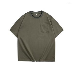 Men's T-skjortor 230G Bomull T-shirt Summer Fashion Kort ärm Basic Tees kombinerar färghals Premium Tungvikt Enkel casual lösa toppar