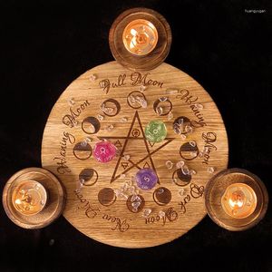 Candle Holders GIEMZA Pentagram Decoration Pentacle Candlestick Kore About 16cm Wood Ground Water Fire Wind People