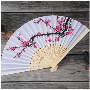 Produtos de estilo chinês Estilo chinês Design requintado Blossom Bamboo Fã de mão de mão dobrável Fã de Decoração de Decoração Home