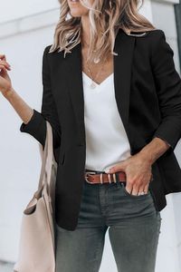 Ternos femininos blazers sólido preto solto puff manga blazer casual escritório aberto frente jaquetas longas com bolsos terno de trabalho 230727