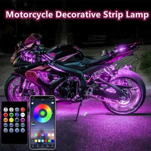 Iluminação de motocicleta RGB APP LED Luzes de freio inteligentes Carro de motocicleta Luz ambiente com controle remoto sem fio Moto Decorative Strip Lamp Kit x0728