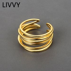 Bröllopsringar Livvy Silver Color Simple Geometric Multilayer Winding Handmade smycken för kvinnor Storlek Justerbar TRE 230727