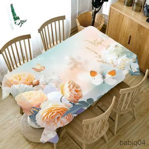 Table Cloth 3D Butterfly Floral Tablecloth Colorful Home Party Rectangle Tablecloth Wedding Fireplace Resistant Decorative Accessories R230726