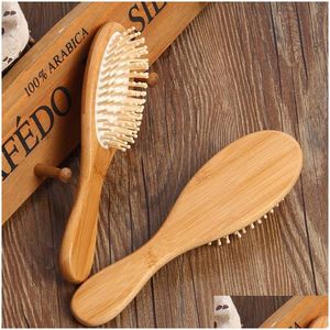 Escovas de cabelo Atacado Escova de Bambu Natural Cuidados Saudáveis Mas Pentes Antiestático Desembaraçador Airbag Escova de Cabelo Ferramenta de Estilo Faixa de Cetim Dr Dhrfl