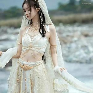 Sahne Giyim Festivali Kıyafet Kadınlar Prenses Güzellik Kostümü Çin Halk Dans Beyaz Elbise Lüks Gece Elbise 2023 Hanfu Giyim