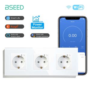 Smart Power Plugs BSEED Triple Tuya Smart Sockets Wi -Fi Wall Socket Eu Standard Smart Life Goolge Alexa Yandex голосовая беспроводная стеклянная панель HKD230727