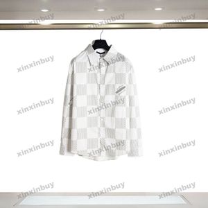 xinxinbuy Men designer Tee t shirt 23ss Paris estampado flor xadrez manga longa algodão feminino preto branco verde marrom S-2XL