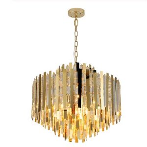 Gold moderner Kronleuchter Wohnzimmer Licht lange Kristallstablampe Esszimmer LED Hängebeleuchtung LLFA319k