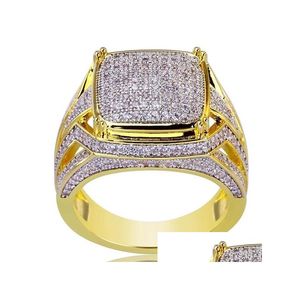 Anéis de banda Banhado a ouro amarelo 18K Anel quadrado preenchido com pedra preciosa natural Safira branca Diamante Proposta de casamento Noiva Men Drop Dhlos