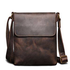 Evening Bags Nesitu Highend Vintage Brown Black Genuine Crazy Horse Leather Shoulder Small Women Men Messenger Bag for ipad mini M30172 230727