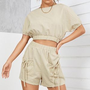 Agasalhos femininos básicos, sem costas, tops curtos com cadarço, shorts, conjuntos de duas peças, conjuntos femininos, camisetas, calças, verão, casual, cintura alta.