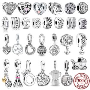 925 Silver Fit Pandora Charm Galaxy Vortex Clip and Badminton Tennis Racquet Fashion Charms Set Pendant DIY Fine Beads Jewelry, A Special Gift for Women