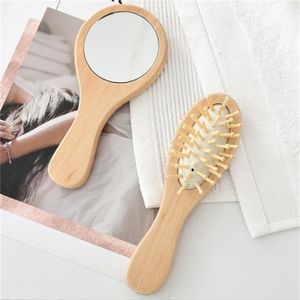 Natural Wood Mirror Wood Hand Mirror Travel Mini Portable Comb Mirror Makeup Mirror Comb Set Wedding Party Favor Gift JL7194