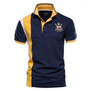 Herren Polos AIOPESON 100 % Baumwolle Emblem besticktes Poloshirt Herren Kurzarm Patch Work Herren Polo Hochwertige Sommermarke Herrenbekleidung 230727