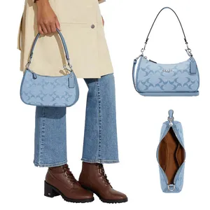 Luxury Cowboy Denim Teri axelväska spegel Kvalitet Kvinnor Mens Läder Tote Clutch Travel 7A Designer Bag Fashion Purse and Handbag Canvas Crossbody Underarm Påsar