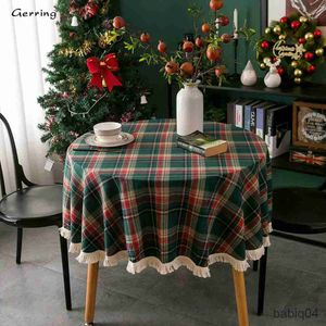 Table Cloth Christmas Coffee Table Cover Yarn Dyed Plaid Holiday Wedding Deco Tablecloth Round Tassel Table Cloth For Party R230726