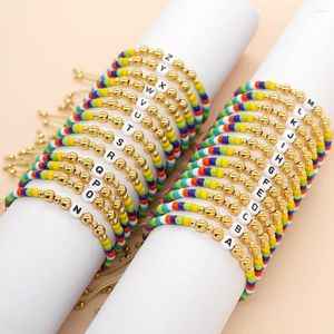 Link Bracciali Go2boho Colore misto Seed Bead Acrilico Lettera A-Z Per le donne Summer Beach Placcato in oro Accessori per gioielli di moda fortunati