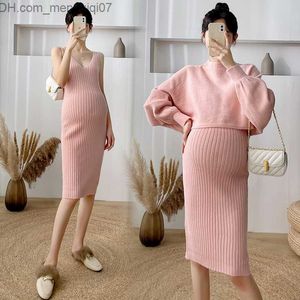 Maternity Bottoms 2022# 2PCS/Set Autumn/Winter Korean Fashion Knitted Pregnant Women's Sweater Dress A Thread Slim Fit Pregnant Women's Z230728