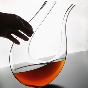 Şarap Gözlükleri 1500ml U şeklinde Boynuz Brandy Şampanya Dekan Şişesi El Yapımı Kristal Kırmızı Aile Bar Jug Pourer Aerator