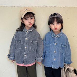 Jacken Jungen und Mädchen Vintage Denim Mäntel Herbst Kinder Kinder Reverskragen lose Freizeitjacken 230728