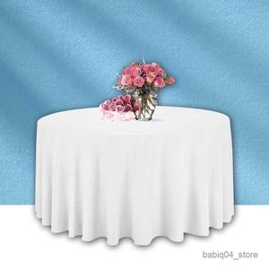 Table Cloth Round Tablecloths White Stitching Fabric Elegant Solid Table Cloth for Christmas Birthday Wedding Party Hotel Decoration R230819