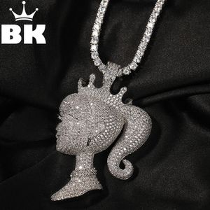 Takılar Bling King Taç Buzlu Kız Kolye Kolye Kadınlar için CZ Buzlu Kraliçe Head 3d Charm 4mm Tenis Zinciri Modaya Modeli Güzel Takı 230727