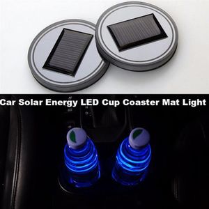 2x Car Solar Cup Holder Bottom Pad LED Light Cover Trim Atmosphere Lamp Lights269s