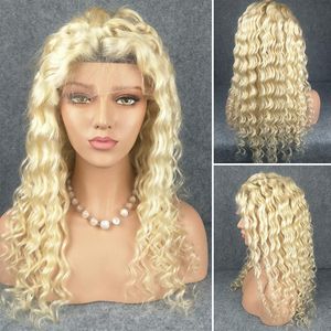 13x4 brasiliansk 12a transparent glueless spets fram mänsklig hår peruk med baby 150% 180% tjock djup våg honung blond #613 färg fron250e