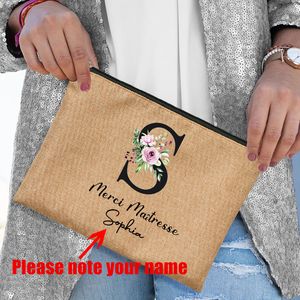 Cosmetic Bags Cases Personalized Custom Cadeau Maitresse Bag Merci Teachers Storage End of Year School Teacher Gift 230727