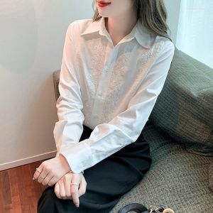 Women's Blouses 2023 Spring Beautifully Embroidered Sweet Shirt Girl Office Lady Button Up Womens Tops Women