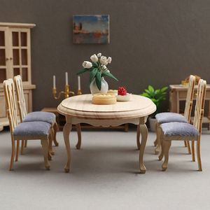 Tools Workshop 1 12 Dollhouse Miniature Wooden Dining Table Chair Set Simulation Furniture Model Toy For Dollhouse Restaurant Decoration 230727